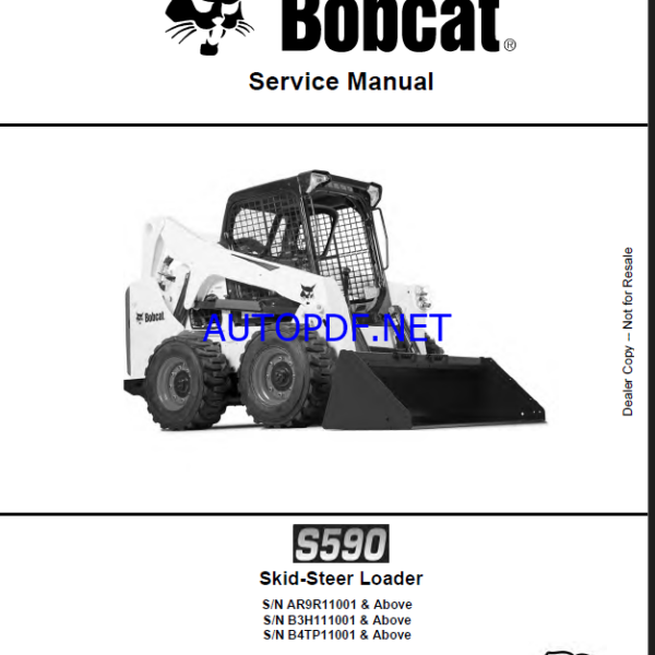 Bobcat S590 Loader Service Manual (6990685) (SN B3H111001-B3H199999)