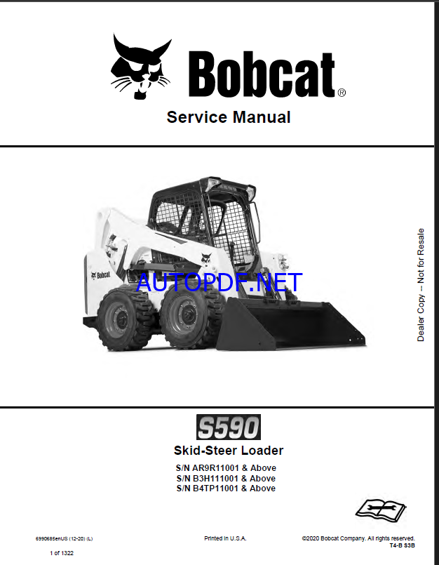 Bobcat S590 Loader Service Manual (6990685) (SN B3H111001-B3H199999)