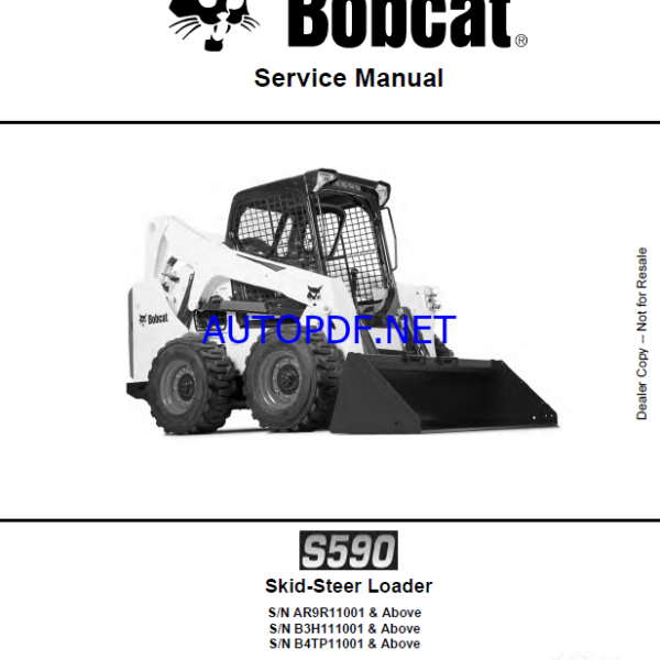 Bobcat S590 Loader Service Manual (6990685) (SN AR9R11001-AR9R99999)