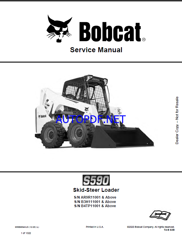 Bobcat S590 Loader Service Manual (6990685) (SN AR9R11001-AR9R99999)