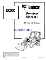 Bobcat B200 Backhoe Loader Service Manual (6901848) (SN 570211001-570299999)