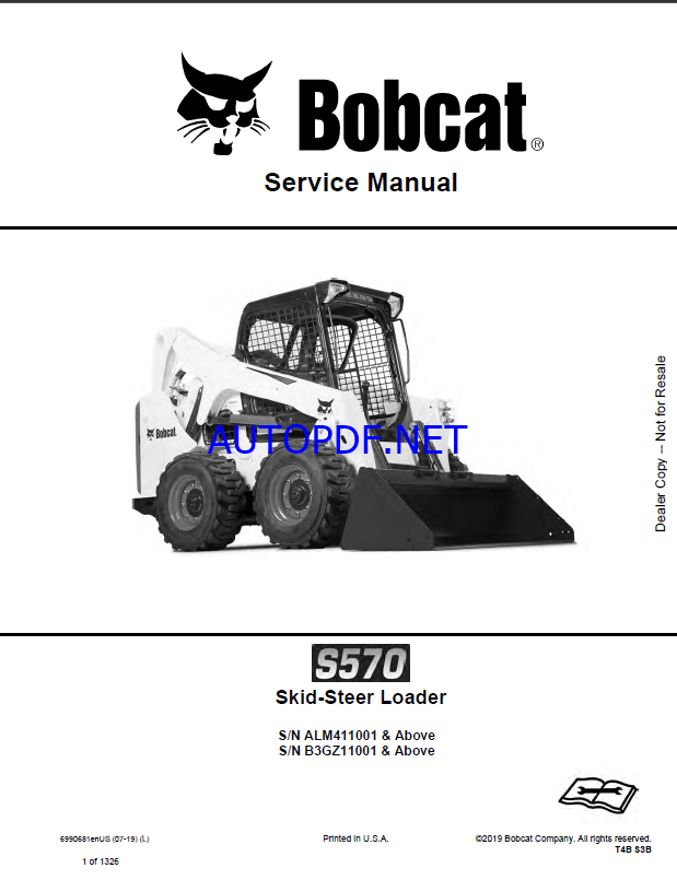 Bobcat S570 Loader Service Manual (6990681) (SN B3GZ11001-B3GZ99999)