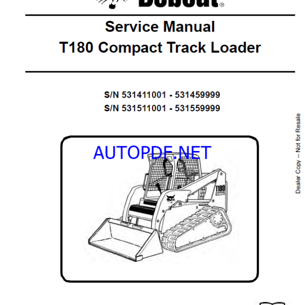 Bobcat T180 Loader Service Manual (6904142) (SN 531511001-531559999)