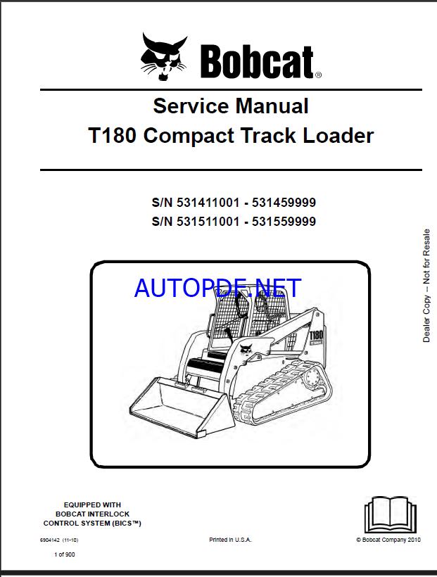 Bobcat T180 Loader Service Manual (6904142) (SN 531411001-531459999)
