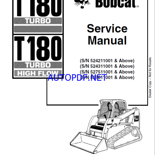 Bobcat T180 Loader Service Manual (6902502) (SN 527611001-527699999)