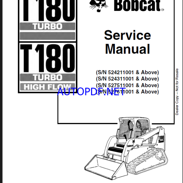 Bobcat T180 Loader Service Manual (6902502) (SN 527511001-527599999)