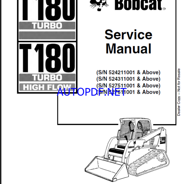 Bobcat T180 Loader Service Manual (6902502) (SN 524311001-524399999)