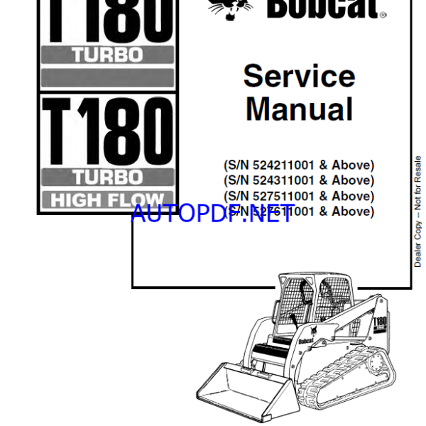 Bobcat T180 Loader Service Manual (6902502) (SN 524211001-524299999)