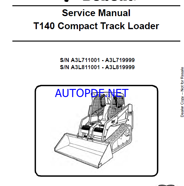 Bobcat T140 Loader Service Manual (6986569) (SN A3L811001-A3L819999)
