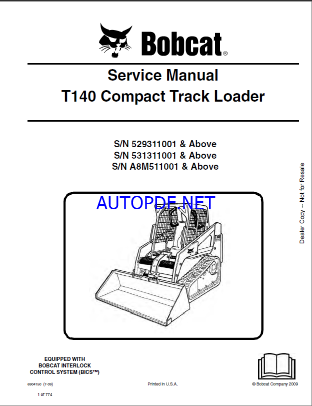 Bobcat T140 Loader Service Manual (6904150) (SN 531311001-531399999)