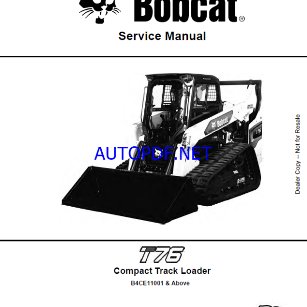 Bobcat T76 Loader Service Manual (7323984) (SN B4CE11001-B4CE99999)