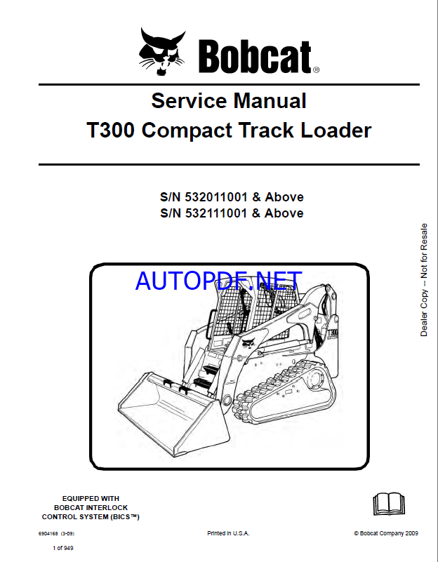 Bobcat T300 Loader Service Manual (6904168) (SN 532011001-532099999)