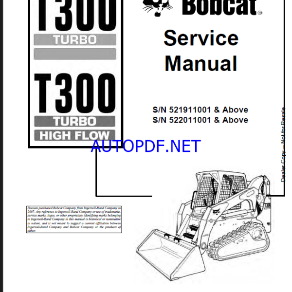 Bobcat T300 Loader Service Manual (6901936) (SN 521911001-521999999)