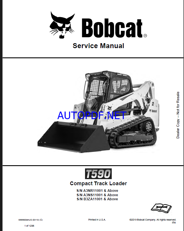 Bobcat T590 Loader Service Manual (6989683) (SN A3NR11001-A3NR99999)