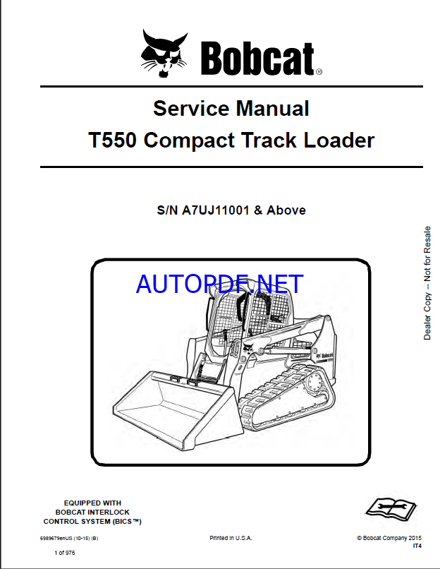 Bobcat T550 Loader Service Manual (6989679) (SN A7UJ11001-A7UJ99999)