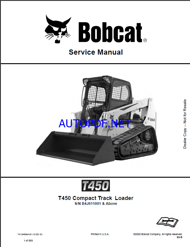 Bobcat T450 Loader Service Manual (7412460) (SN B4J611001-B4J699999)