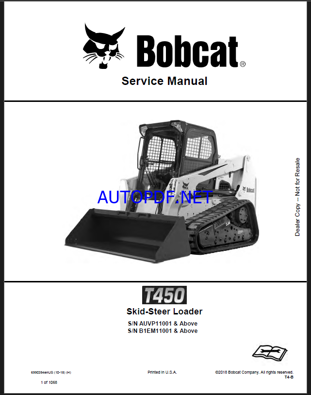 Bobcat T450 Loader Service Manual (6990394) (SN B1EM11001-B1EM99999)