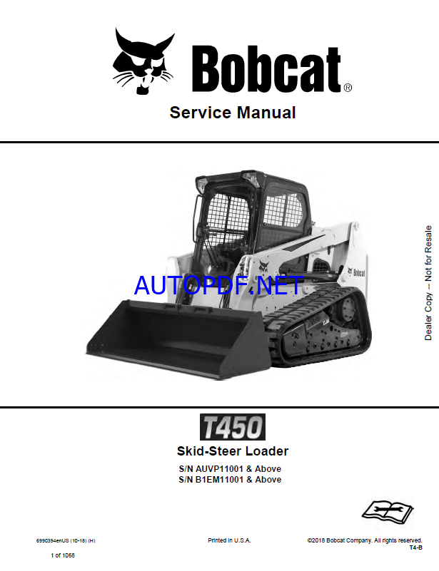 Bobcat T450 Loader Service Manual (6990394) (SN AUVP11001-AUVP99999)