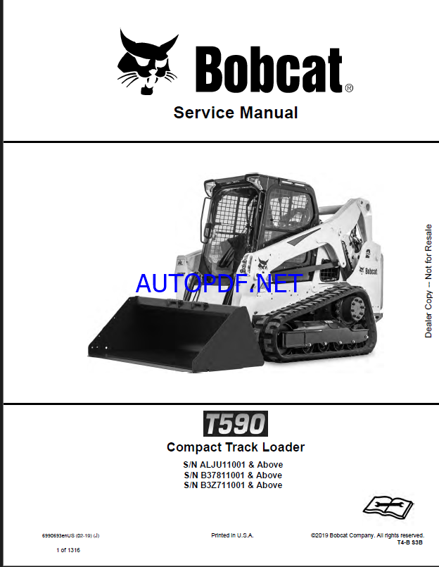 Bobcat T590 Loader Service Manual (6990693) (SN B37811001-B37899999)
