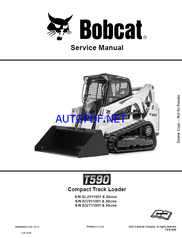 Bobcat T590 Loader Service Manual (6990693) (SN B3Z711001-B3Z799999)