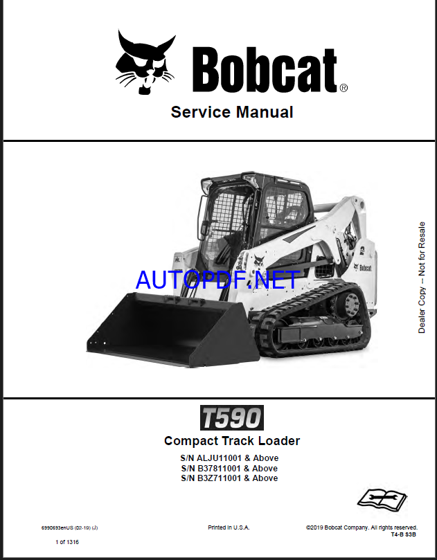 Bobcat T590 Loader Service Manual (6990693) (SN B3Z711001-B3Z799999)