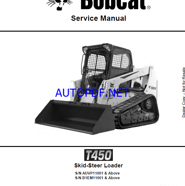 Bobcat T450 Loader Service Manual (6990394) (SN AUVP11001-AUVP99999)