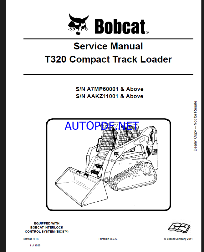 Bobcat T320 Loader Service Manual (6987046) (SN AAKZ11001-AAKZ99999)