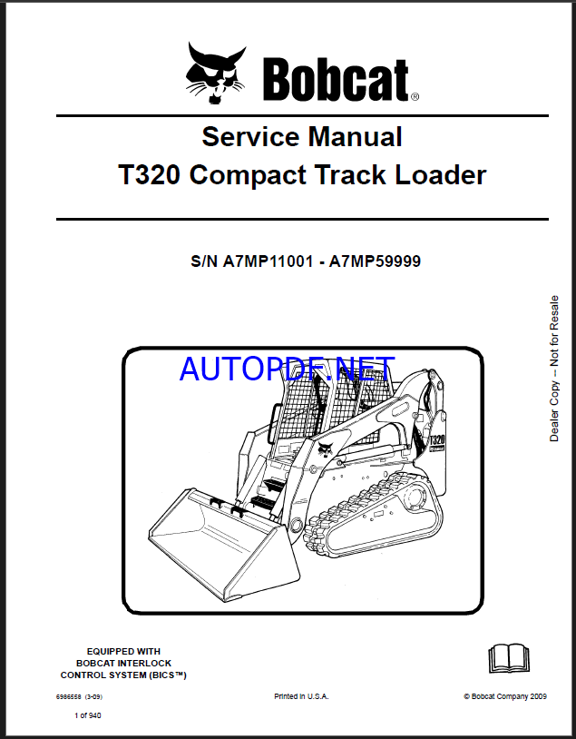 Bobcat T320 Loader Service Manual (6986558) (SN A7MP11001-A7MP59999)