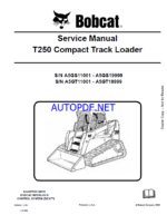 Bobcat T250 Loader Service Manual (6986682) (SN A5GS11001-A5GS19999)
