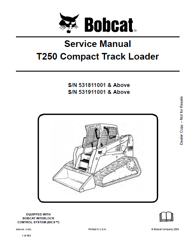 Bobcat T250 Loader Service Manual (6904164) (SN 531911001-531999999)