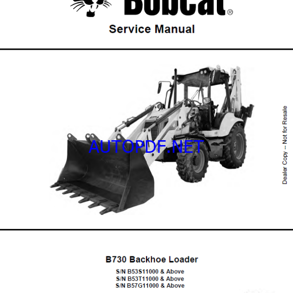Bobcat B730 Backhoe Loader Service Manual (7402295) (SN B57G11000-B57G99999)