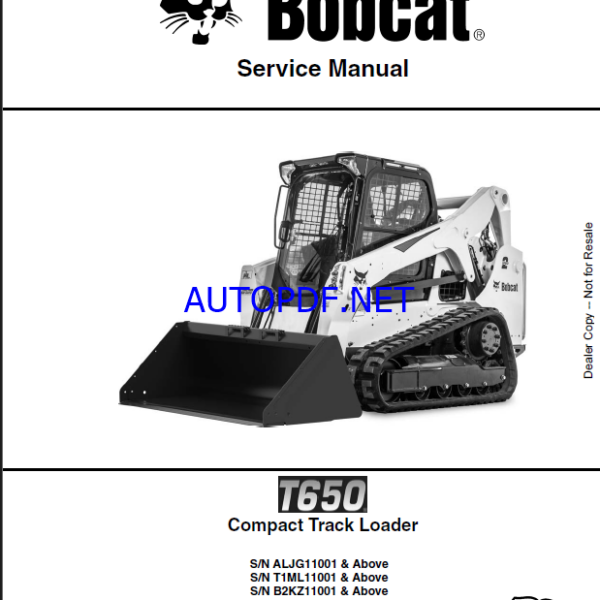 Bobcat T650 Loader Service Manual (6990755) (SN T1ML11001-T1ML99999)