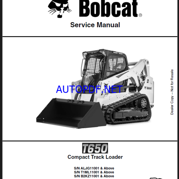 Bobcat T650 Loader Service Manual (6990755) (SN B2KZ11001-B2KZ99999)