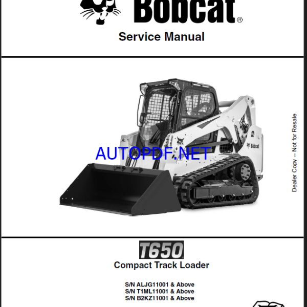 Bobcat T650 Loader Service Manual (6990755) (SN ALJG11001-ALJG99999)