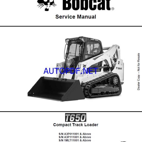 Bobcat T650 Loader Service Manual (6987172) (SN A3P111001-A3P199999)