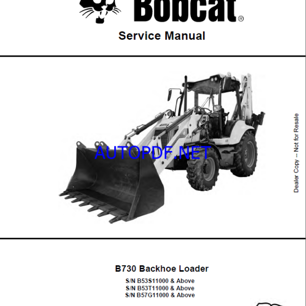 Bobcat B730 Backhoe Loader Service Manual (7402295) (SN B53T11000-B53T99999)