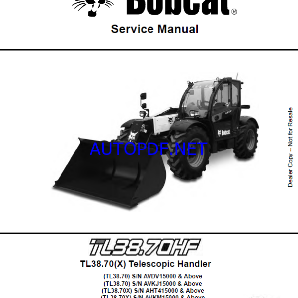 Bobcat TL3870 VersaHANDLER® TTC, Telescopic Handler Service Manual (7311032) (SN AVDV15000-AVDV99999)
