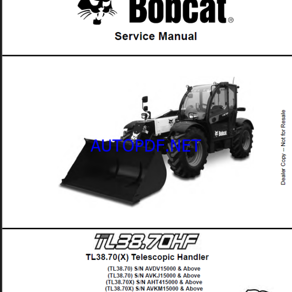 Bobcat TL3870 VersaHANDLER® TTC, Telescopic Handler Service Manual (7311032) (SN AHT415000-AHT499999)