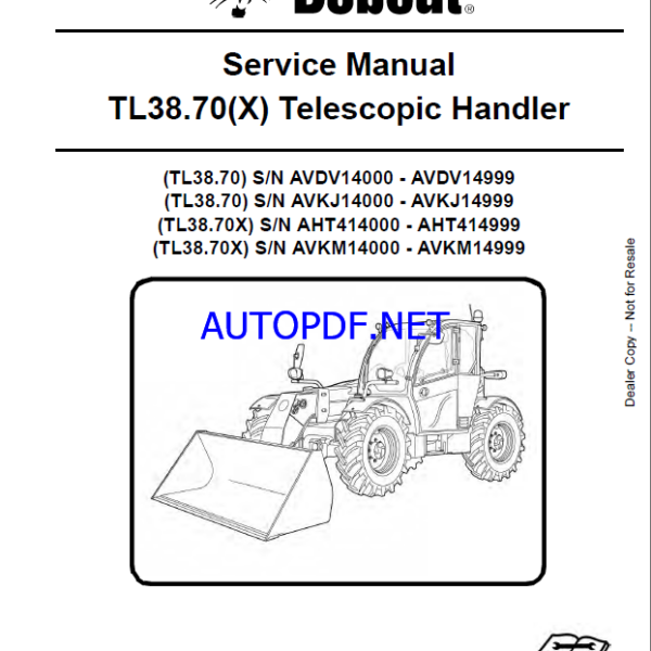 Bobcat TL3870 VersaHANDLER® TTC, Telescopic Handler Service Manual (7283170) (SN AVKM14000-AVKM14999)