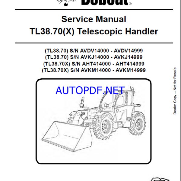 Bobcat TL3870 VersaHANDLER® TTC, Telescopic Handler Service Manual (7283170) (SN AVKJ14000-AVKJ14999)