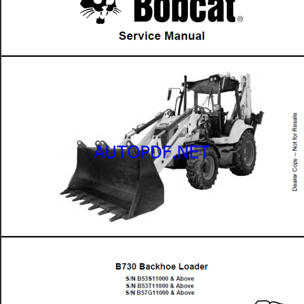 Bobcat B730 Backhoe Loader Service Manual (7402295) (SN B53S11000-B53S99999)
