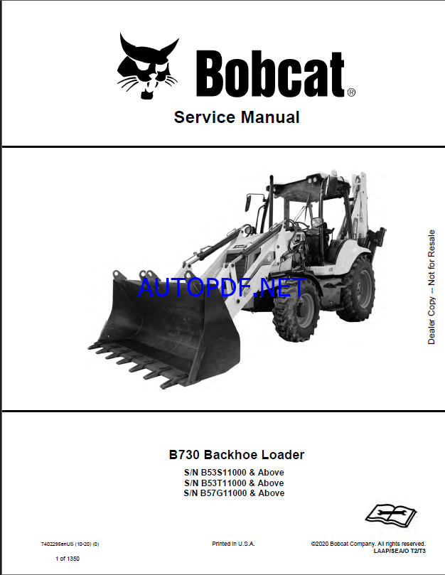 Bobcat B730 Backhoe Loader Service Manual (7402295) (SN B53S11000-B53S99999)