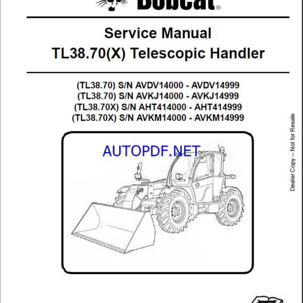 Bobcat TL3870 VersaHANDLER® TTC, Telescopic Handler Service Manual (7283170) (SN AVDV14000-AVDV14999)