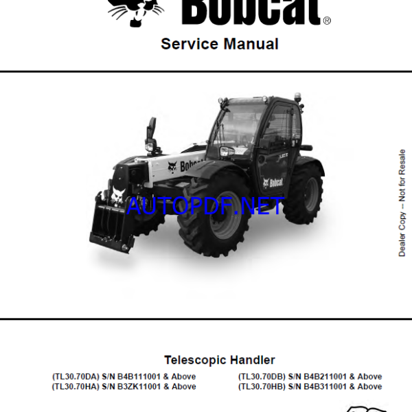 Bobcat TL3070 VersaHANDLER® TTC, Telescopic Handler Service Manual (7319660) (SN B4B311001-B4B399999)
