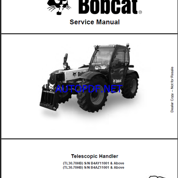 Bobcat TL3070 VersaHANDLER® TTC, Telescopic Handler Service Manual (7319658) (SN B4AY11001-B4AY99999)