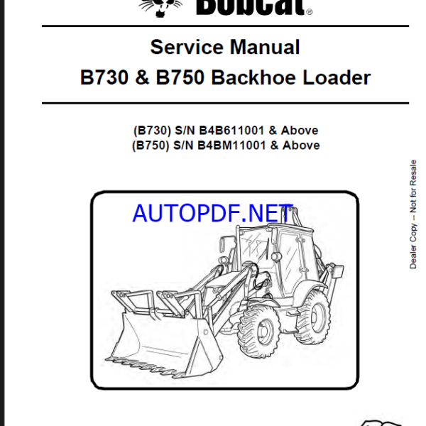 Bobcat B730 Backhoe Loader Service Manual (7310058) (SN B4B611001-B4B699999)