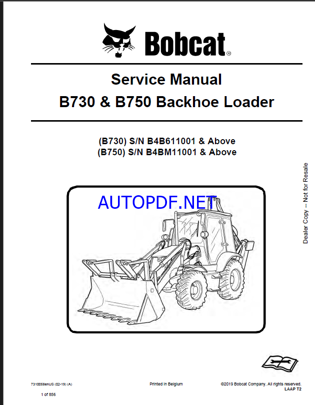 Bobcat B730 Backhoe Loader Service Manual (7310058) (SN B4B611001-B4B699999)