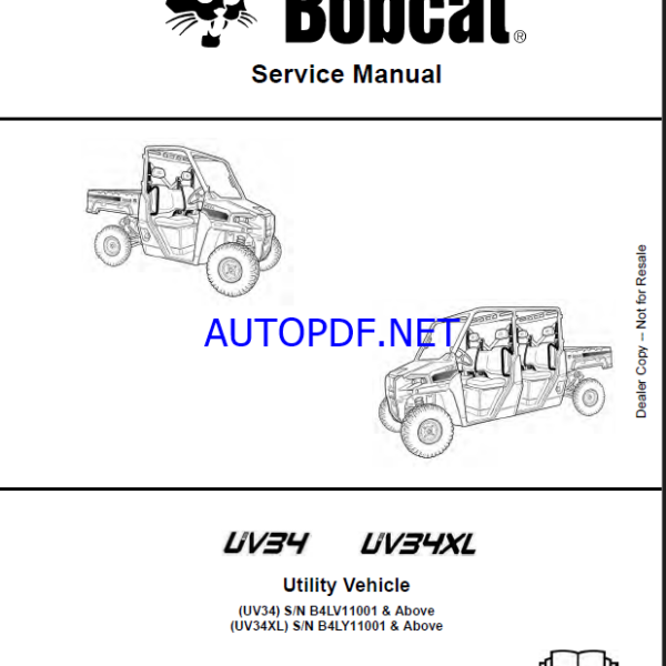 Bobcat UV34 Utility Vehicle Service Manual (7361390) (SN B4LV11001-B4LV99999)