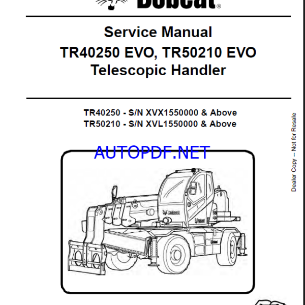 Bobcat TR50210 VersaHANDLER® TTC, Telescopic Handler Service Manual (7285035) (SN XVL1550000-XVL19999999)