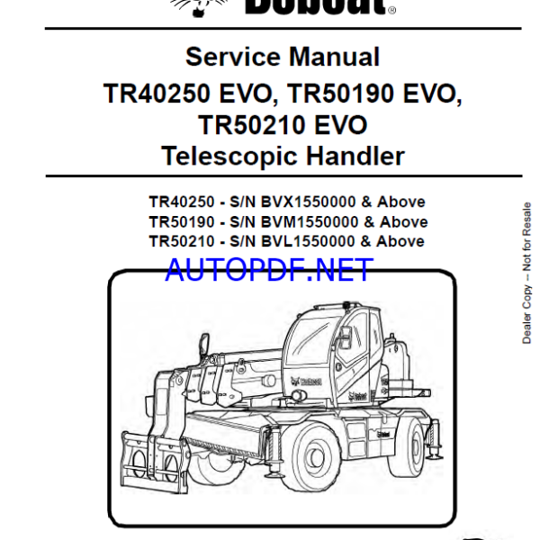 Bobcat TR50210 VersaHANDLER® TTC, Telescopic Handler Service Manual (7277187) (SN BVL1550000-BVL19999999)